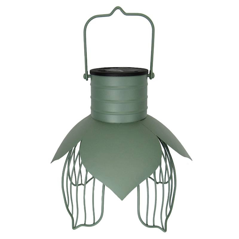Green Metal Flower Outdoor Solar Lantern, 9" | At Home