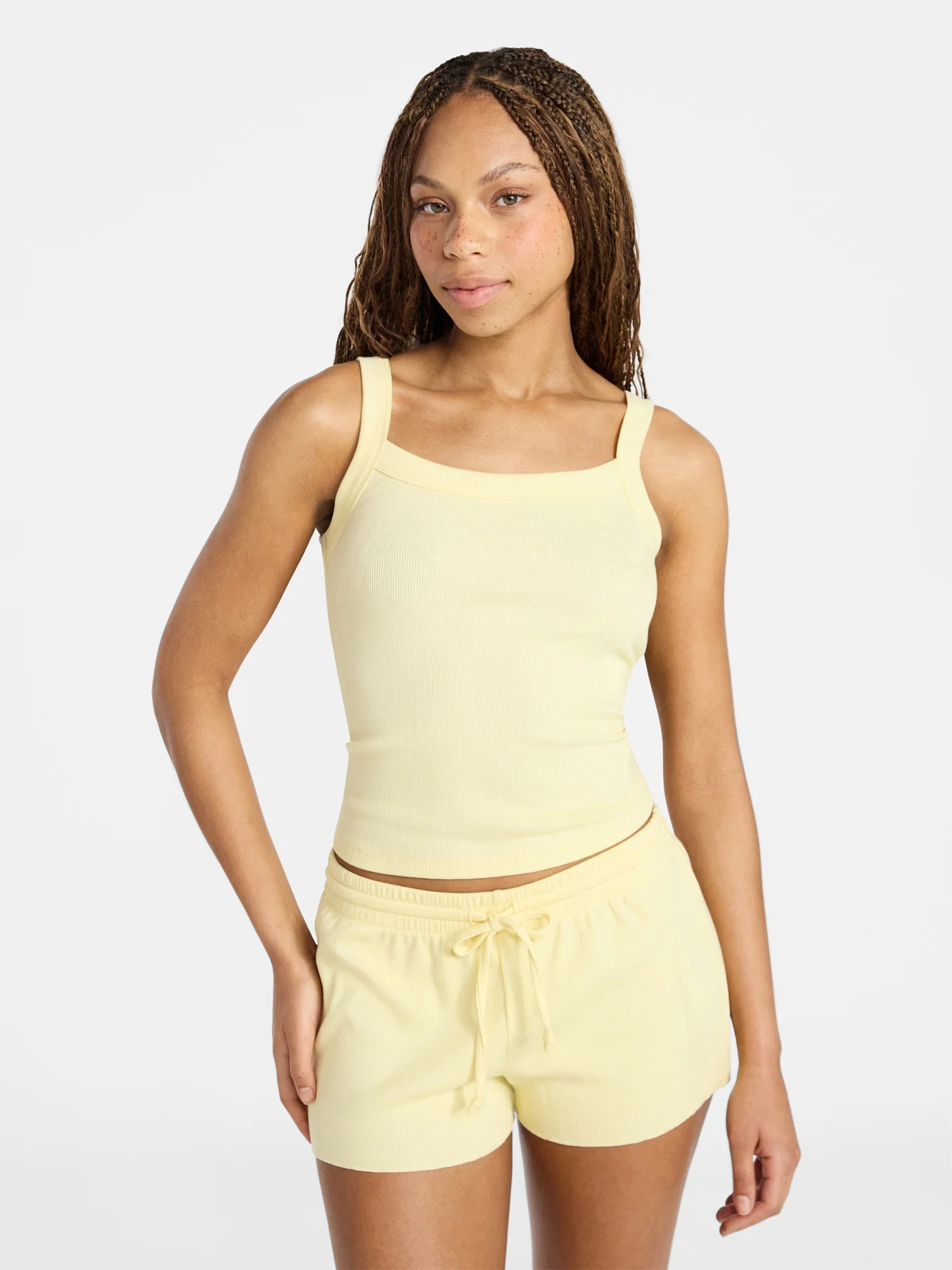 No Boundaries Rib Tank Top and Shorts Sleep Set, 2-Piece, Women's XXS-3X | Walmart (US)