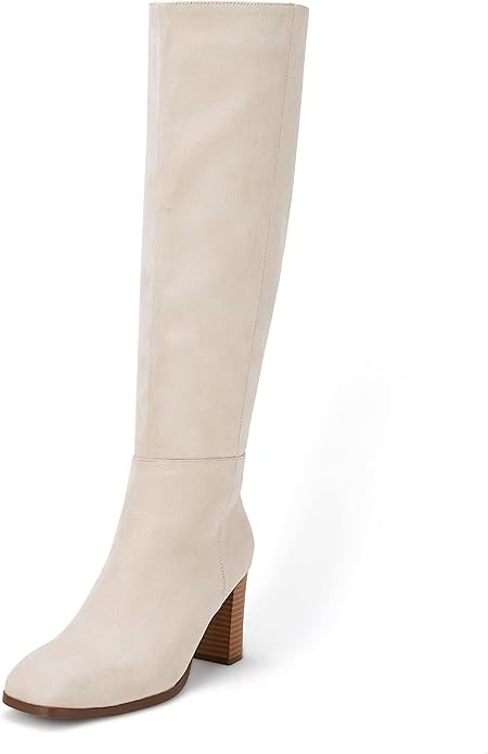 Coutgo Womens Knee High Boots Chunky Block Heels Square Toe Side Zipper Faux Suede Fall Winter Co... | Amazon (US)