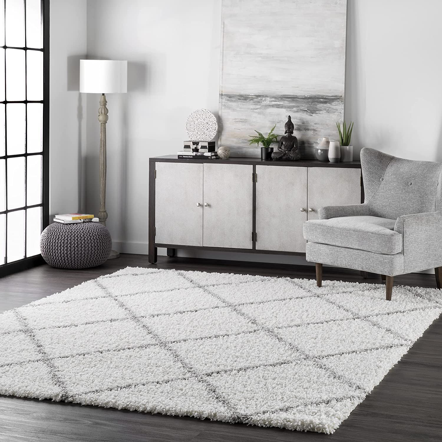 Amazon.com: nuLOOM Tess Moroccan Shag Area Rug, 10' x 13', White | Amazon (US)