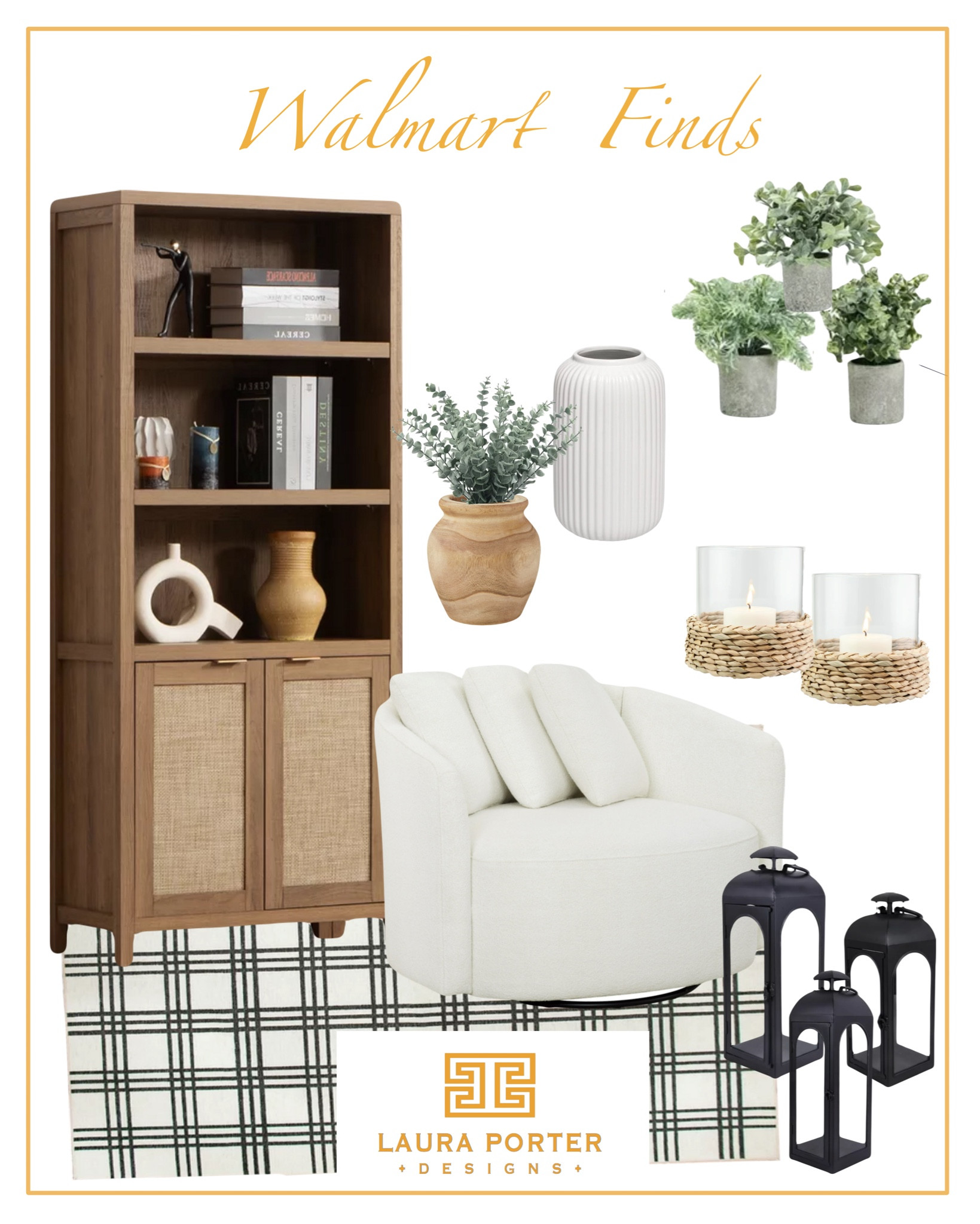 Walmart Home Decor Finds! 🩶🤍🤎🖤
#lauraporterdesigns #walmart #walmarthome #walmartdecor #homedecor #cabinet #eucalyptusplants #lanterns #buffalocheck #swivelchair #fauxplants #rugs #checkrugs #walmartchairs #walmartfurniture

#LTKfindsunder50 #LTKhome #LTKfindsunder100