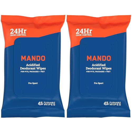 Mando Deodorant Wipes - 24 Hour Odor Control - Aluminum Free, Baking Soda Free, Skin Safe - 45 Count (2 Pack) | Amazon (US)