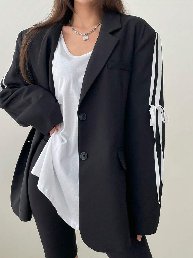 DAZY Women's Solid Color Tie Bow Blazer Jacket, Spring/Autumn Business Casual | SHEIN