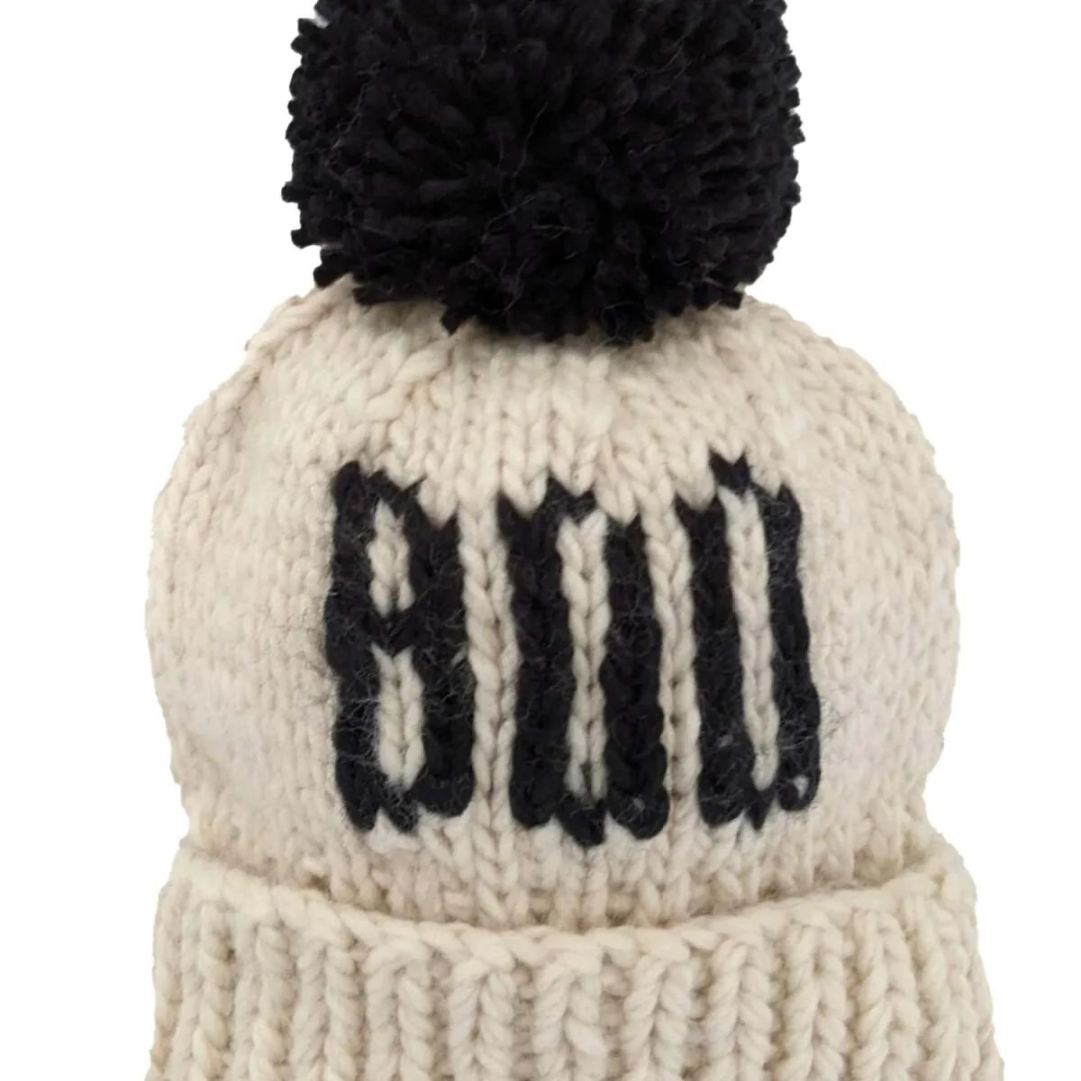 Boo Knit Pom Hat, Natural | SpearmintLOVE