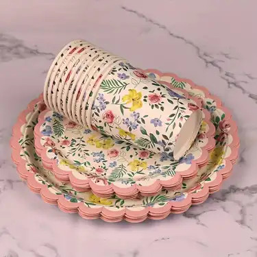 Disposable Tableware Set Lace Edge Floral Paper Cups Napkins - Temu | Temu Affiliate Program