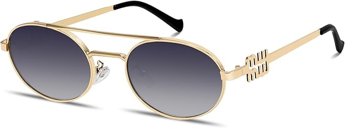 Retro Oval 90s Metal Sunglasses for Women, 2025 Trendy Chic Narrow Gold Sun Glasses Fashion Sunni... | Amazon (US)