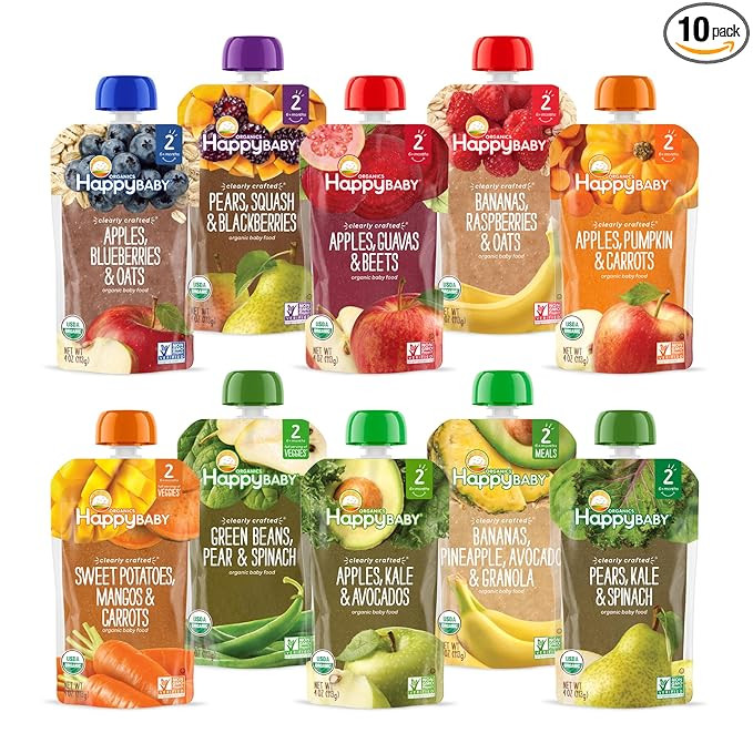 Happy Baby Organics Stage 2 Baby Food Pouches, Gluten Free, Vegan & Healthy Snack, Clearly Crafte... | Amazon (US)
