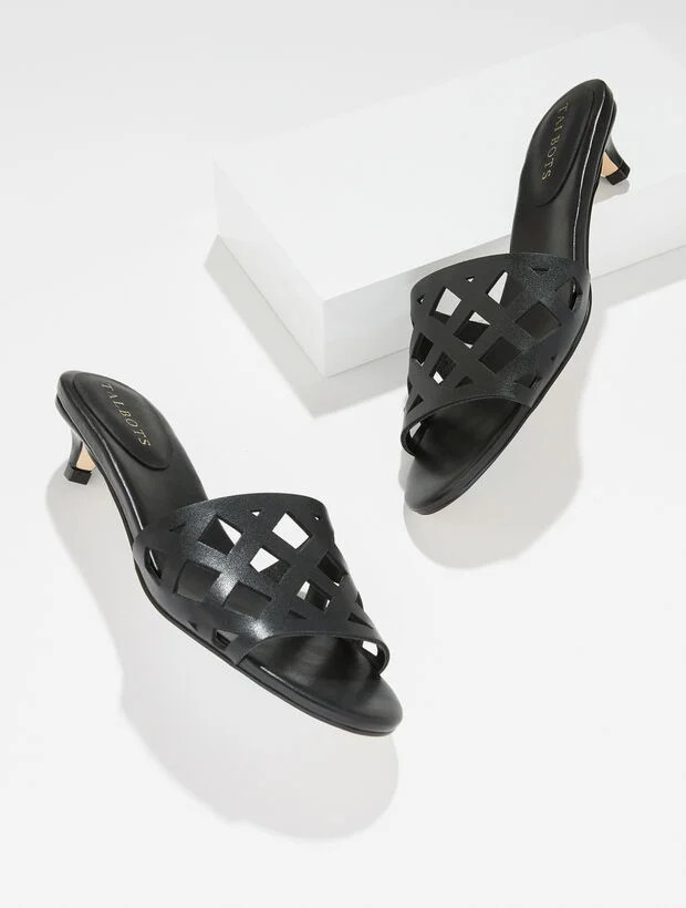 Raquel Perforated Vachetta Kitten Heel Mules | Talbots