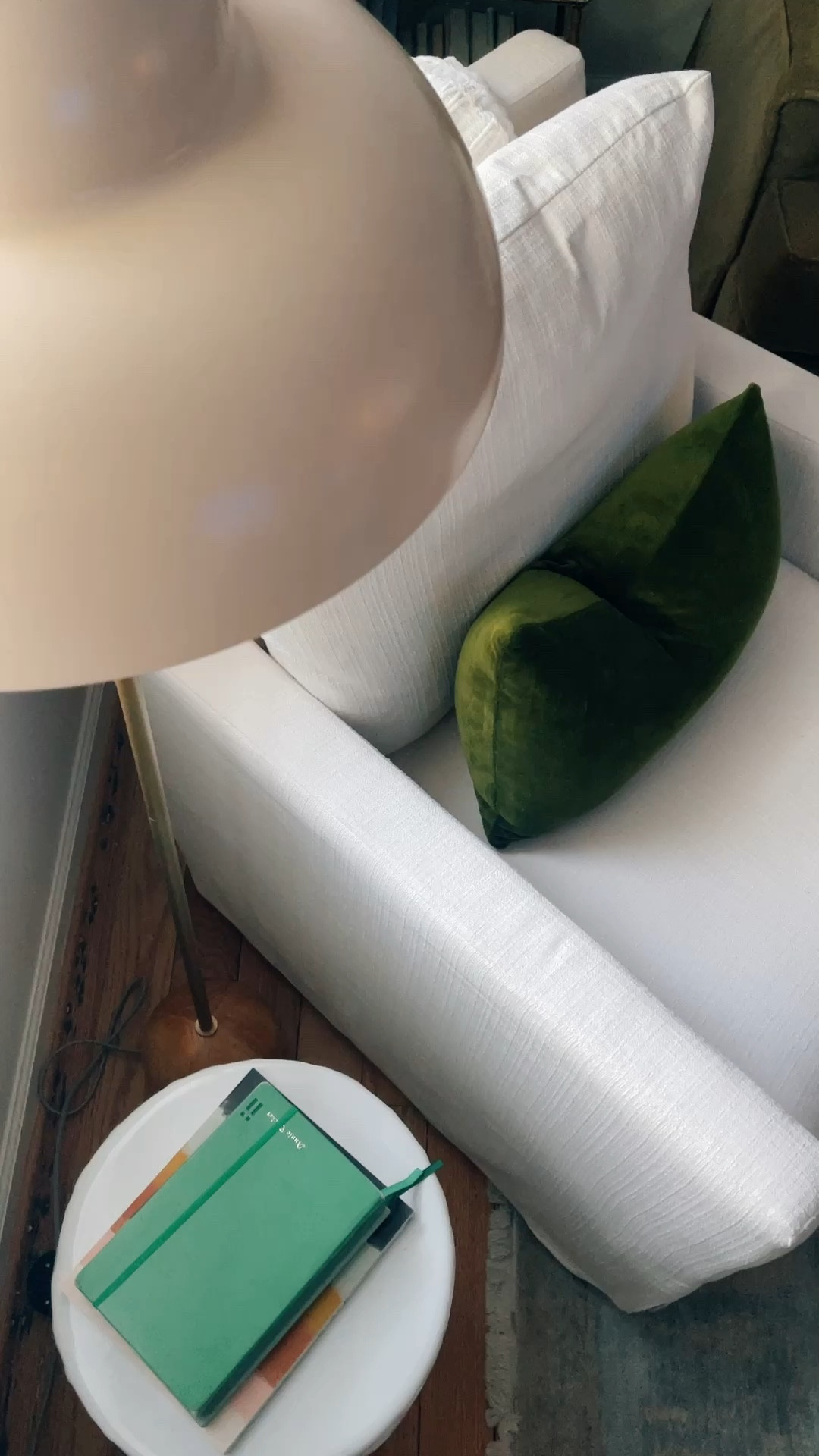 Obsessed with my new mod pink lamp!
Lamp and chair are linked, my pillow is from Woven Nook! 