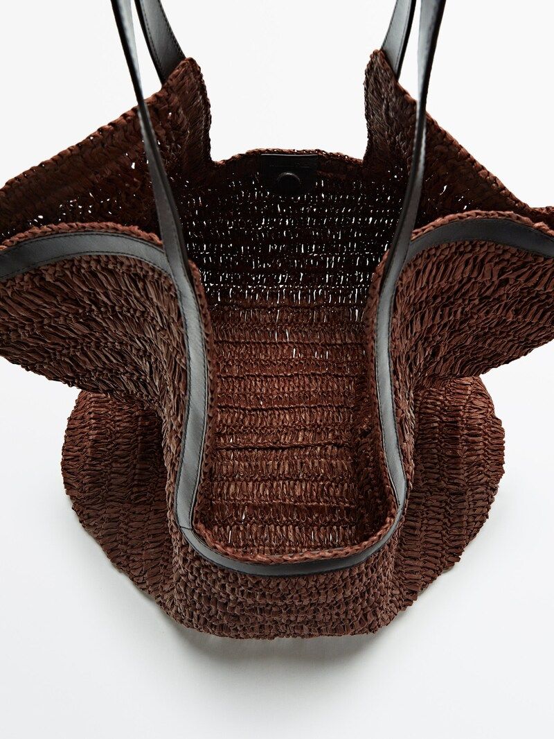Raffia maxi tote bag with leather handles | Massimo Dutti (US)