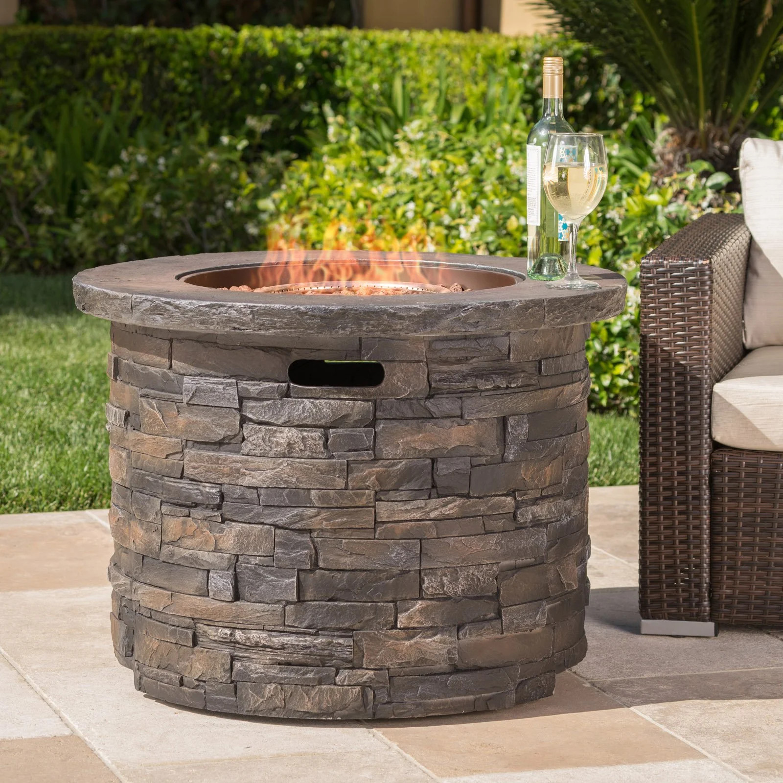 Blaeberry Outdoor Circular Natural Stone Fire Pit | Walmart (US)