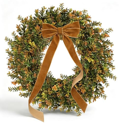 ICX 24-26'' Fall Boxwood Wreaths for Front Door Decor, Fall Wreath with Bow | Amazon (US)