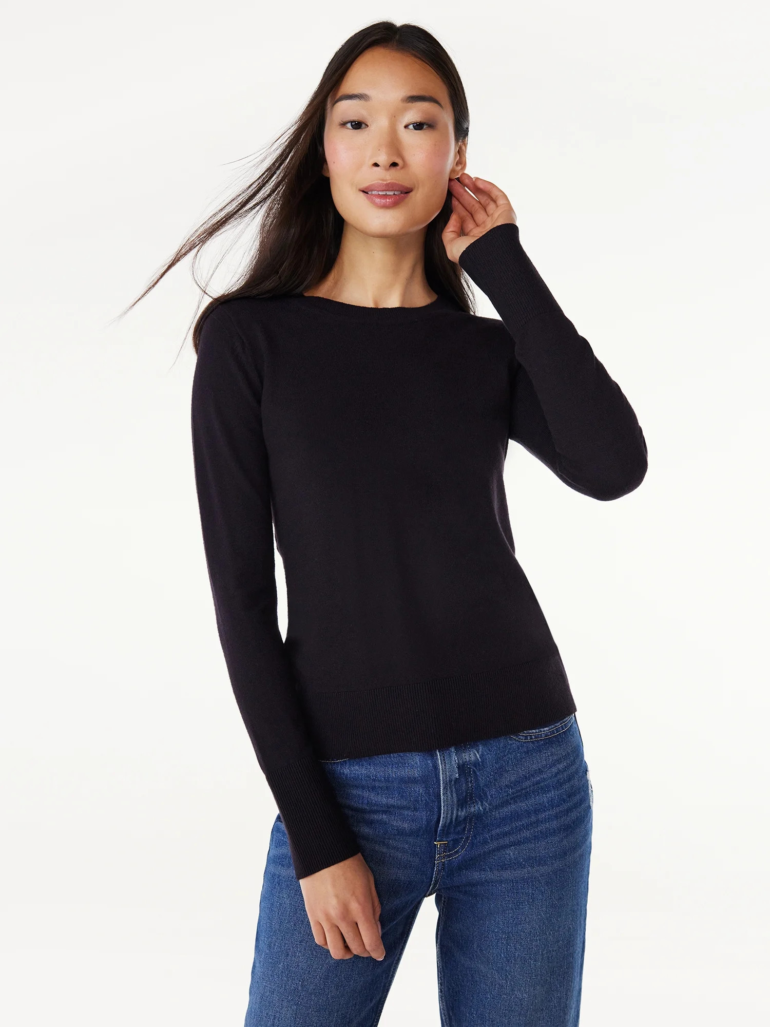Free Assembly Women’s Crewneck Sweater with Long Sleeves, Midweight, Sizes XS-XXL - Walmart.com | Walmart (US)