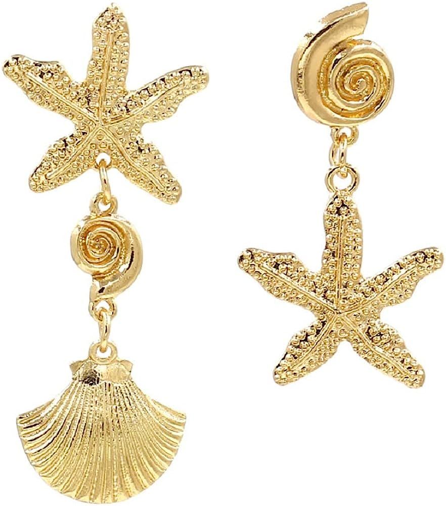 Starfish Earrings for Women, Seashell Earrings for Girls, Sea Shell Conch Dangle Earrings Hypoall... | Amazon (US)