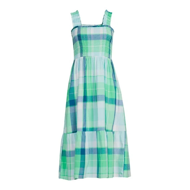 Time and Tru Women's Smocked Midi Dress with Ruffle Straps | Walmart (US)