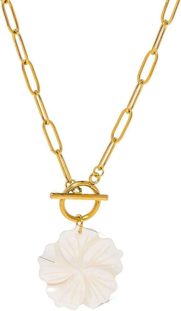 New 2025 Arrival Flower Shell Pendant Necklace For Women, Stainless Steel Chain Waterproof Hypoal... | Amazon (US)