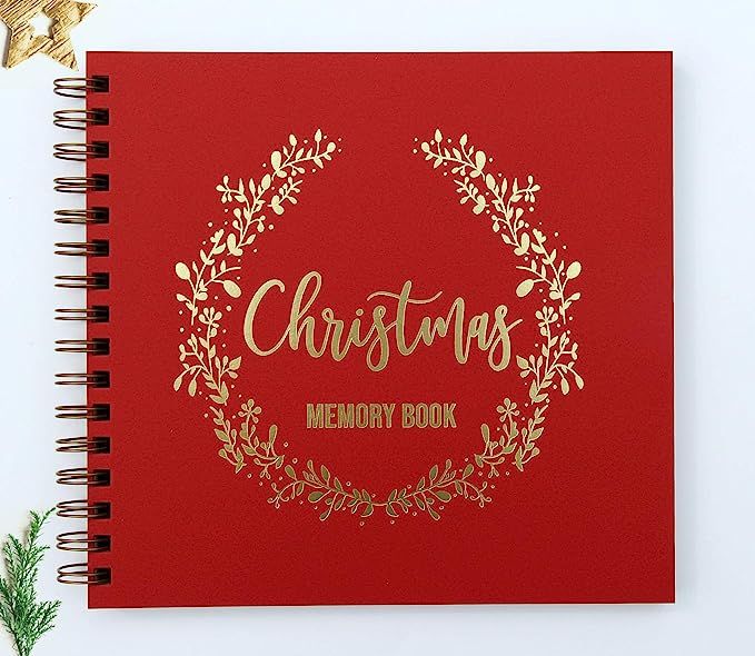 Christmas Memory Book Gold Foil Embossing, Christmas Scrapbook Album 9" x 8.5", 90 Kraft Blank Pa... | Amazon (US)