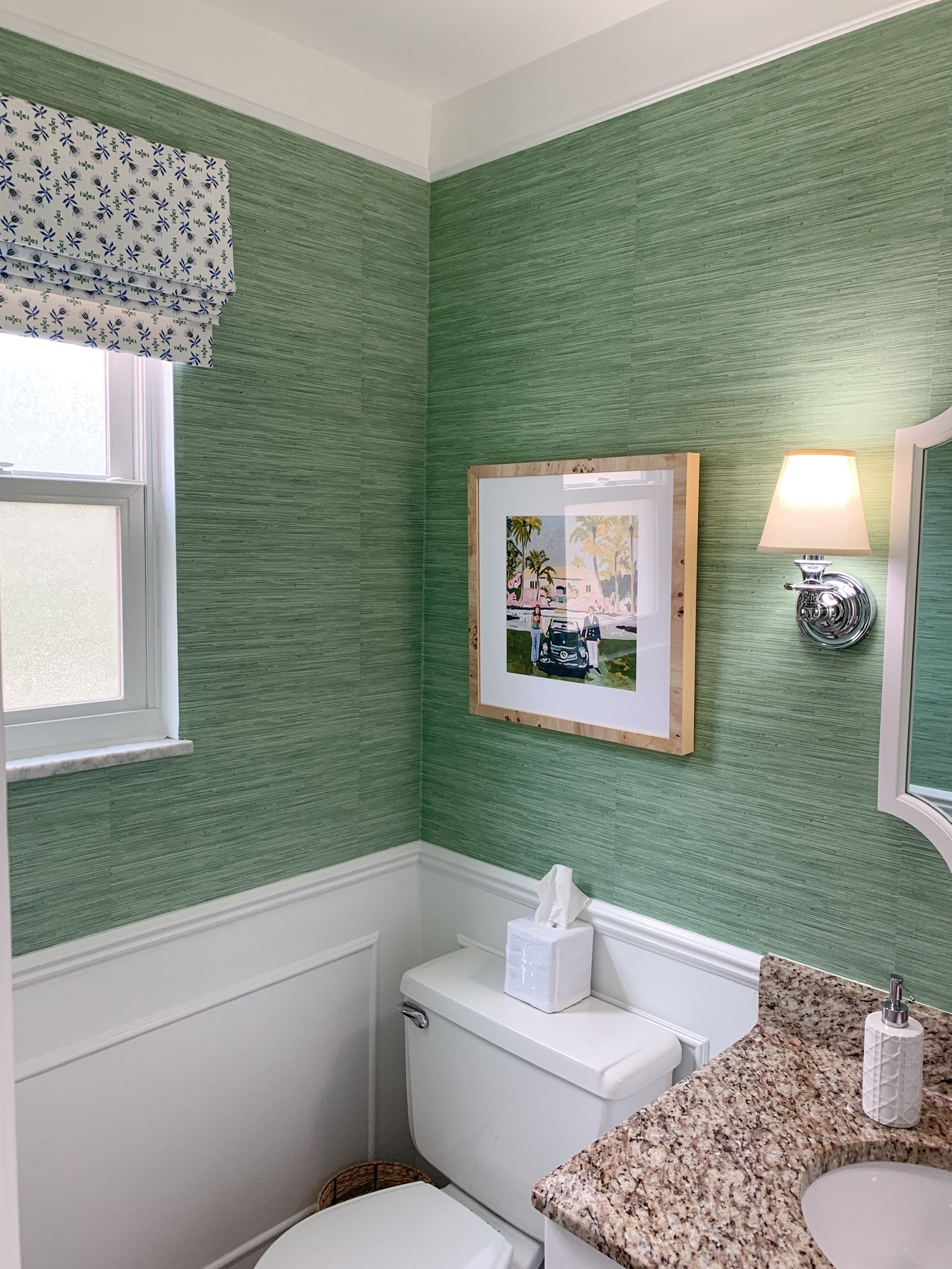 Powder bath details 💚 peel and stick grasscloth wallpaper 

#LTKHome #LTKFindsUnder100