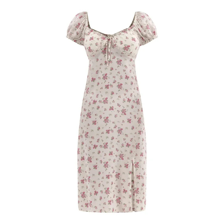 No Boundaries Midi Dress with Puff Sleeves, Women's | Walmart (US)