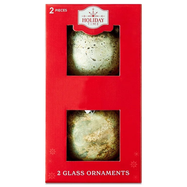 2 Count Gold Glass Ball Christmas Ornaments with Antique Finish, 4", by Holiday Time | Walmart (US)