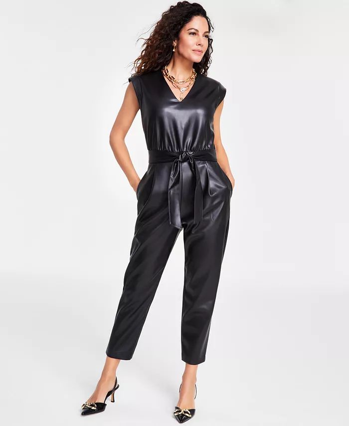 I.N.C. International Concepts Women's Faux-Leather Belted Jumpsuit, Created for Macy's - Macy's | Macys (US)