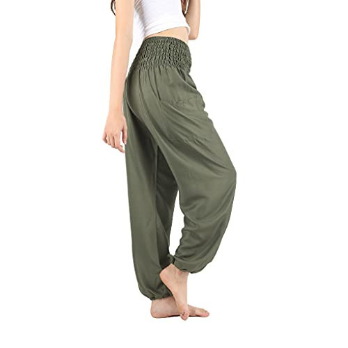 Boho Pants - Harem Pants Women - Yoga Pants Women -Lounge Pants for Women - Tall - 2 Pockets - Plus Size (Solid Dark Green, Tall-Extra Large) | Amazon (US)