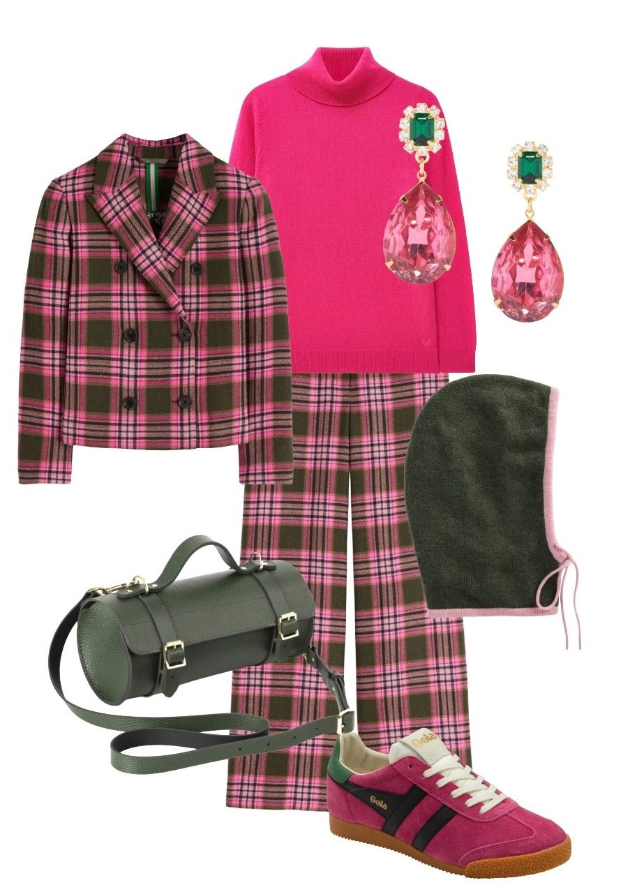 Check out this check co-ord by Boden! 

Pink / Green Check Boxy Jacket, Wide Leg Belgravia Trousers and Green Knit Hood - Boden

Pink Merino & Cashmere Roll Neck Jumper - Crew Clothing

Green Bowls Bag - Cambridge Satchel Company

Pink / Green Austria Dangle (Drop) Earrings - Pink Reef at Wolf & Badger 

Pink / Green Athena Colour Block Trainers - Gola at Marks & Spencer 

#LTKautumn #LTKeurope #LTKwinter