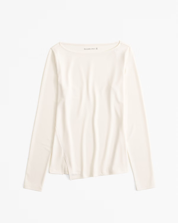 Women's Long-Sleeve Asymmetrical Hem Slash Top | Women's New Arrivals | Abercrombie.com | Abercrombie & Fitch (US)