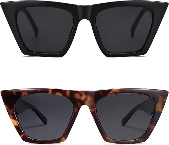 SOJOS 2 Pack Vintage Cateye Polarized Women Sunglasses Trendy Oversized Frame SJ2115 | Amazon (US)