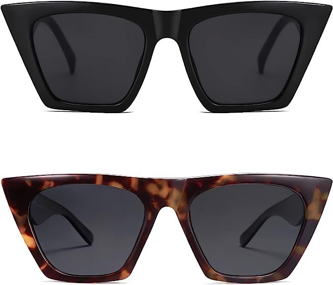 SOJOS 2 Pack Vintage Cateye Polarized Women Sunglasses Trendy Oversized Frame SJ2115 | Amazon (US)