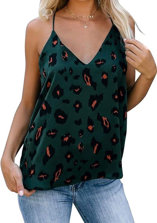 Eytino Women V Neck Strappy Cami Tank Tops Casual Loose Sleeveless Shirts Blouses(S-2XL) | Amazon (US)