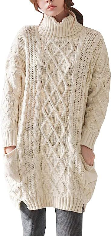 Liny Xin Women's Cashmere Knitted Turtleneck Long Sleeve Winter Wool Pullover Long Sweater Dresse... | Amazon (US)