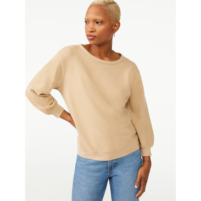 Free Assembly Women's Crewneck Sweatshirt with ¾-Sleeves | Walmart (US)