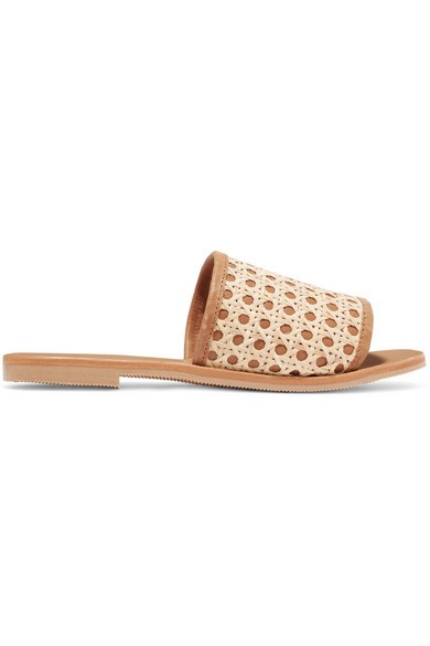 ST. AGNI - Henni Leather And Rattan Slides | NET-A-PORTER (US)