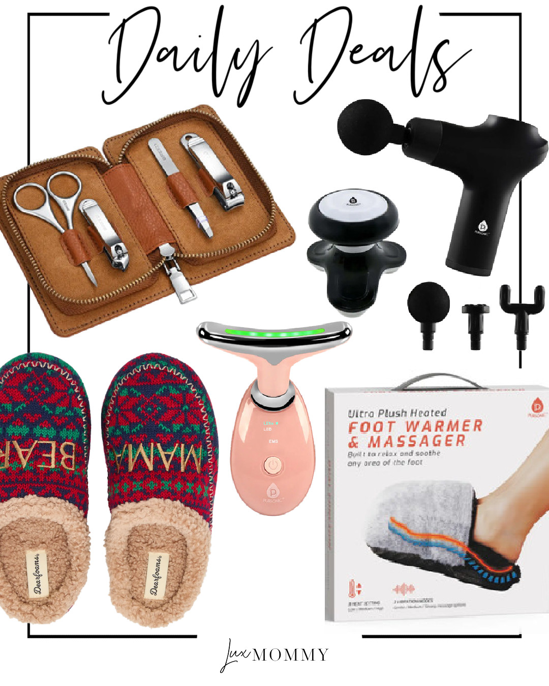 Daily Deals, Deals of the day!!
Groom Kit, Slipper, Duo Massage Gun, Foot Warmer & Massager, Red Light Therapy Face & Neck Sculpting Wand 

 #LTKGiftGuide #LTKFindsUnder50 #LTKMens