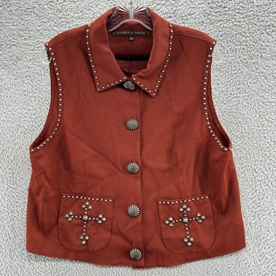 Double D Ranch Vest Womens Medium M Brown Western Rodeo Studded Cross Conch Vest | eBay US