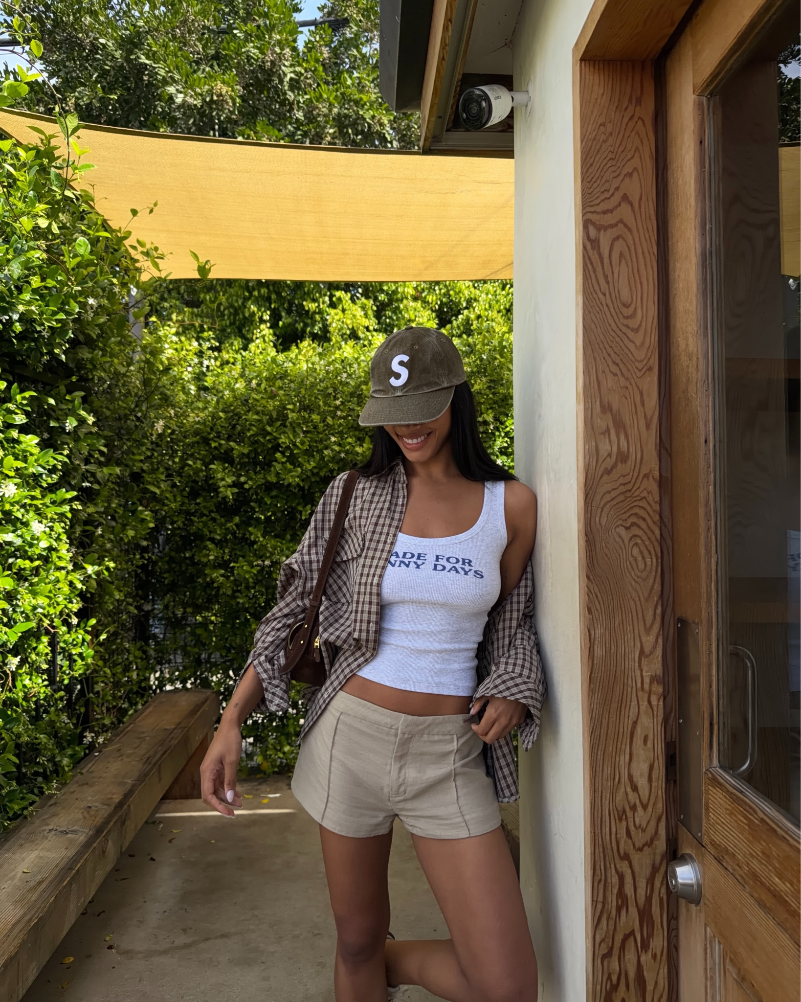 🏷️ la outfit, zara, zara new in, beige shorts, vest top, checkered shirt, supreme cap, 

#LTKsummer #LTKuk #LTKspring