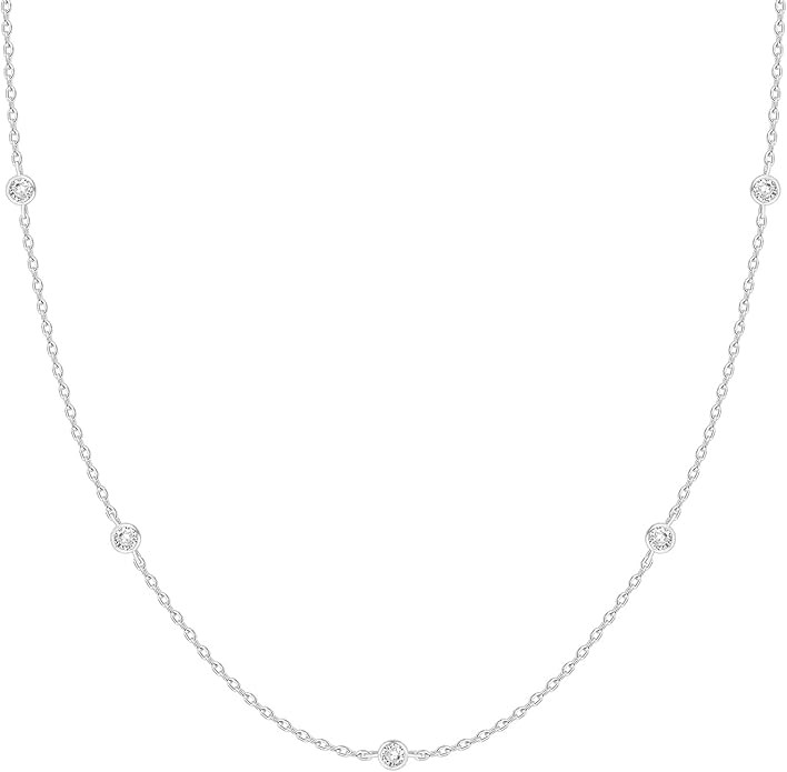 PAVOI 14K Gold Plated Station Necklace - Simulated Diamond Layering Necklaces - Womens CZ Chain | Amazon (US)