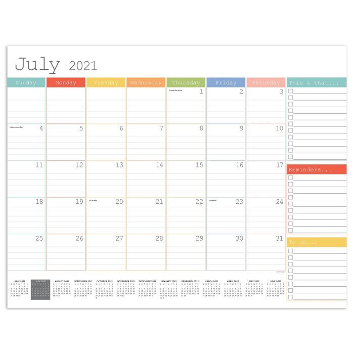 2021-22 Academic Desktop Calendar Rainbow Blocks Monthly Blotter - The Time Factory | Target