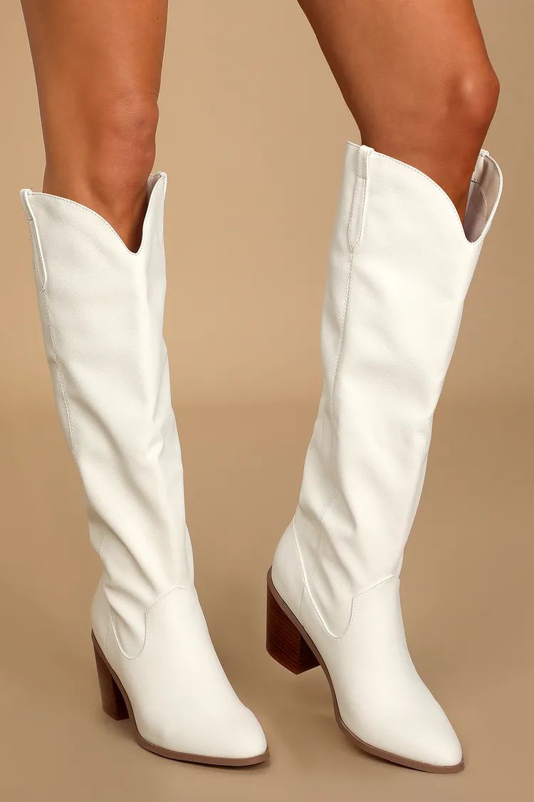 Renuu White Pointed-Toe Knee-High Boots | Lulus (US)