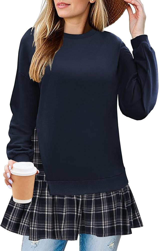 Zeagoo Teen Girl Crewneck Preppy Oversized Women Sweatshirt Long Sleeve Patchwork Hoodie 2024 Tre... | Amazon (US)