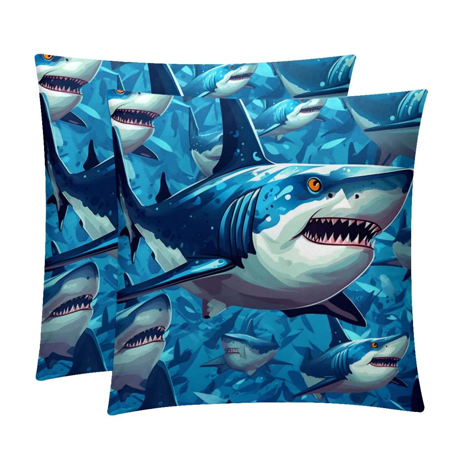 Shark Luxurious Velvet Decorative Throw Pillow Covers - Set of 2, Unique Patterns, 16x16, 18x18, ... | Walmart (US)