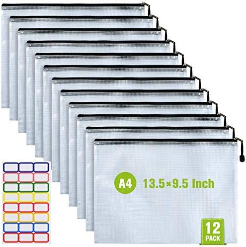12 Pcs Plastic Mesh Zip File Bags, Waterproof Tear-Resistant Document File Folders, A4 Size Zippe... | Amazon (US)