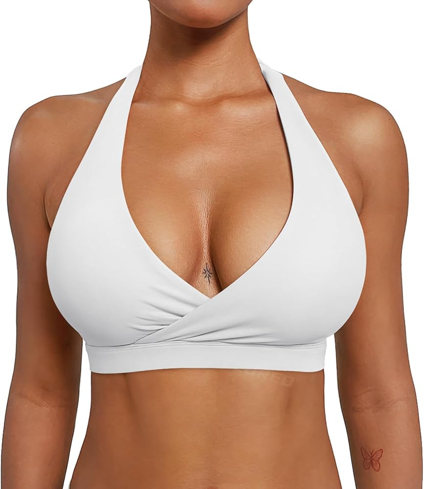YEOREO LuxFlow Cross Over Workout Halter Sports Bra for Women Backless Gym Bra Padded | Amazon (US)