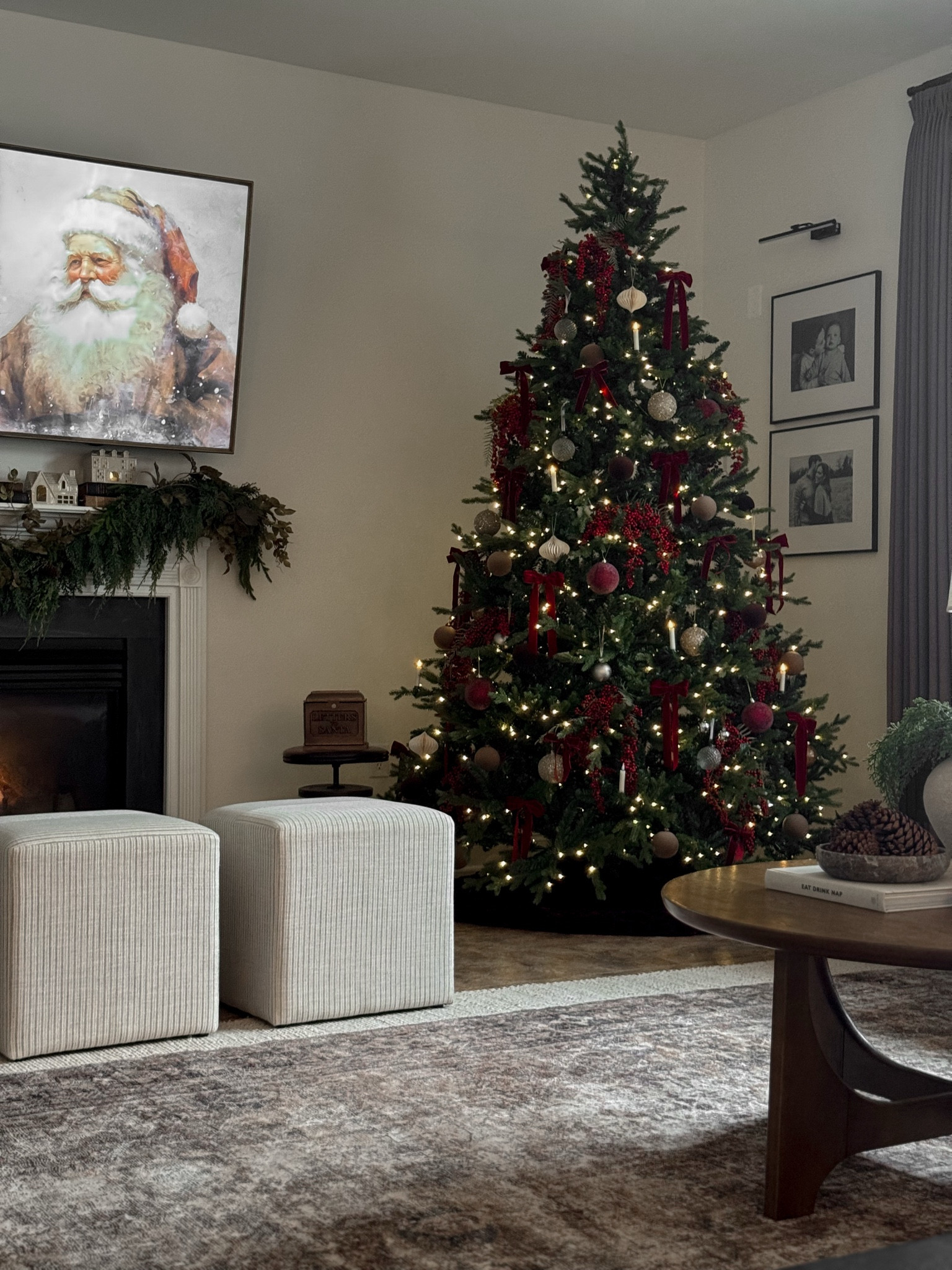 Christmas tree, christmas tree ornaments, Christmas decor, Christmas garland, fireplace mantel decor, Christmas mantel decor, accent chair, living room ottoman, living room rug

#LTKHome #LTKSeasonal #LTKHoliday