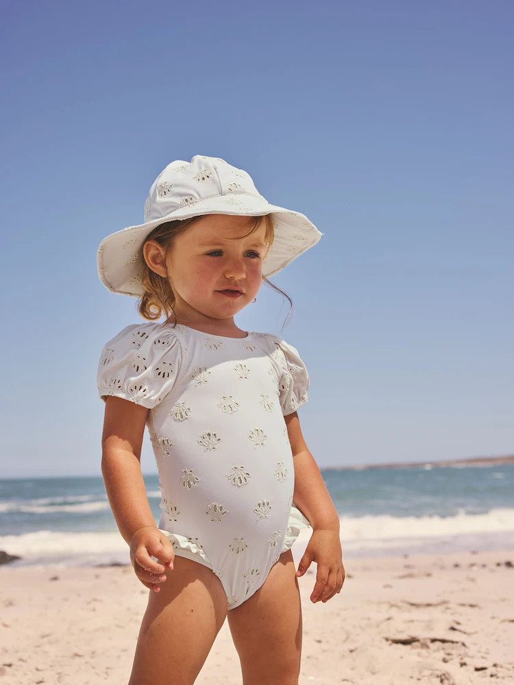 White Embriodered Puff Sleeve Swimsuit (3mths-7yrs) | Next US