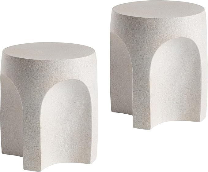COSIEST Set of 2 Concrete Side Table Drum Shape, 2 Pieces Outdoor Side Table, Patio Accent Cement... | Amazon (US)