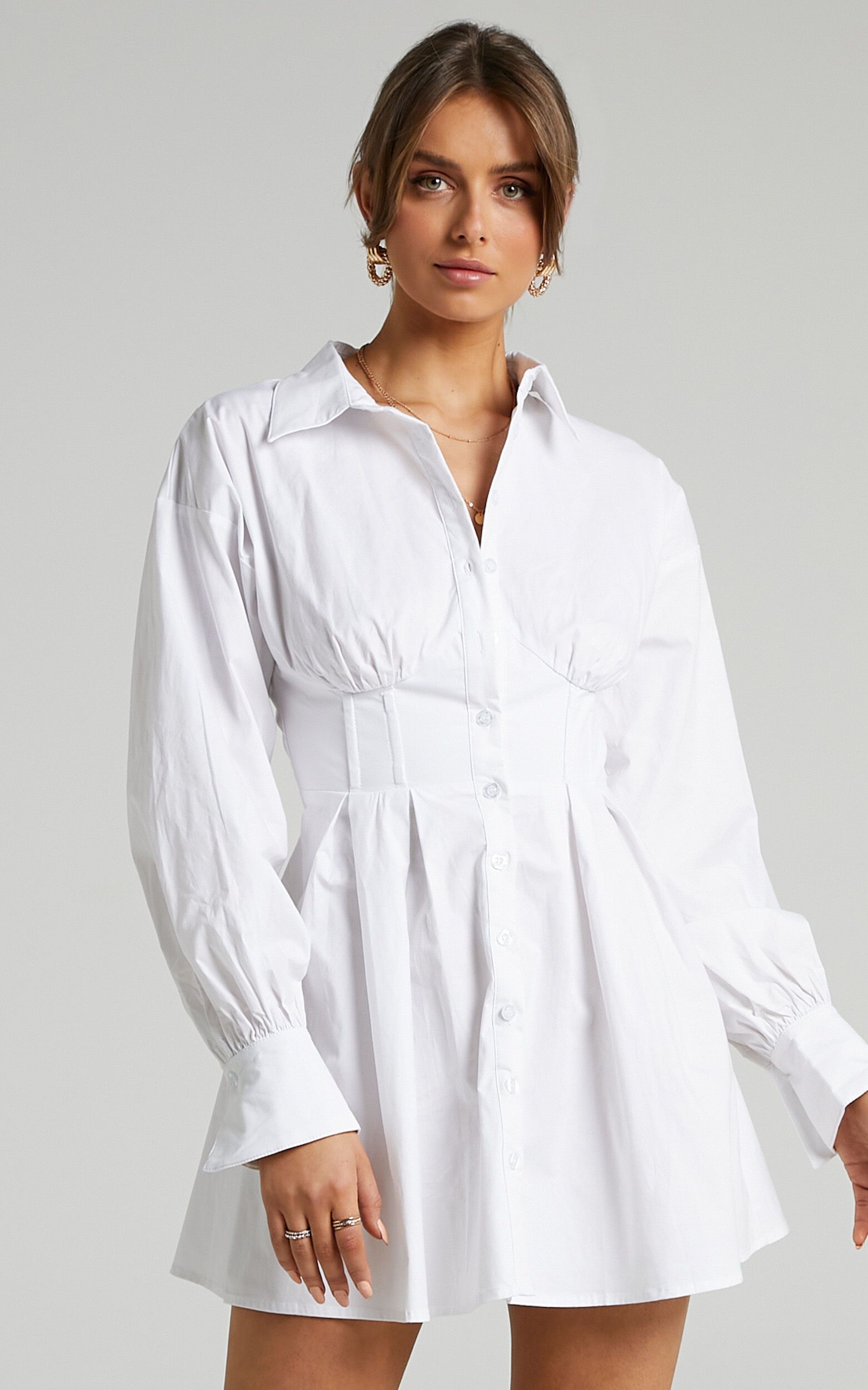 Claudette Corset Shirt Dress in White | Showpo | Showpo - deactived