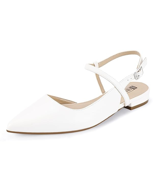 IDIFU Women's Flats Pointed Toe Slingback Flat Shoes Closed Toe Dress Shoes for Women Bridal Ladi... | Amazon (US)
