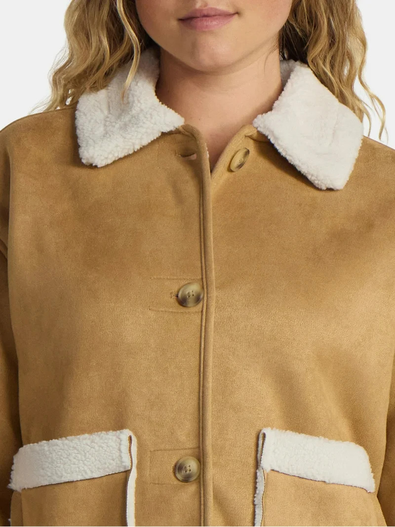 Time and Tru Women's and Women's Plus Bonded Faux Shearling Jacket, Sizes XS-2X | Walmart (US)